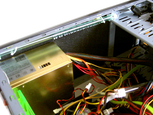 Same sound dampening mats applied to the inner side of top panel of a pc case