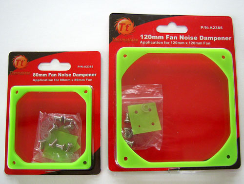 Thermaltake Fan Noise Dampeners for 80 and 120 mm case fans in there packages