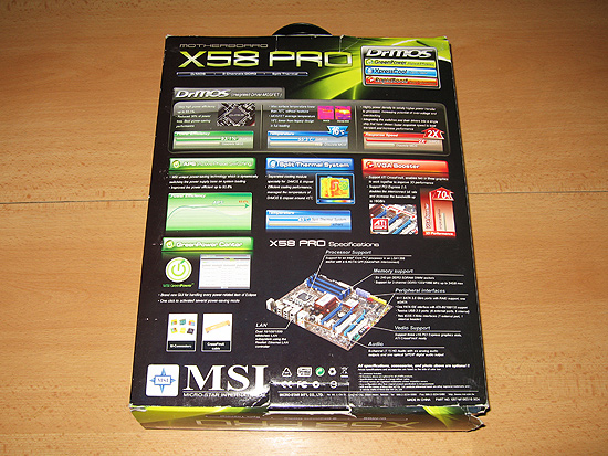 Обратная сторона коробки MSI X58 Pro