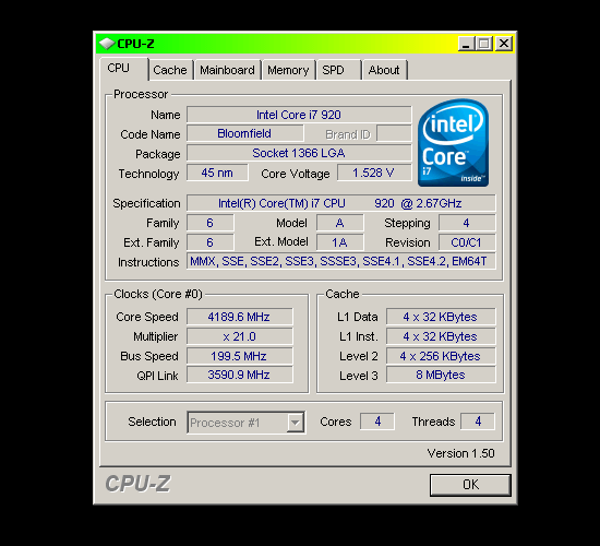 Процессор Intel Core i7 разогнанный до 4189.6 Мгц