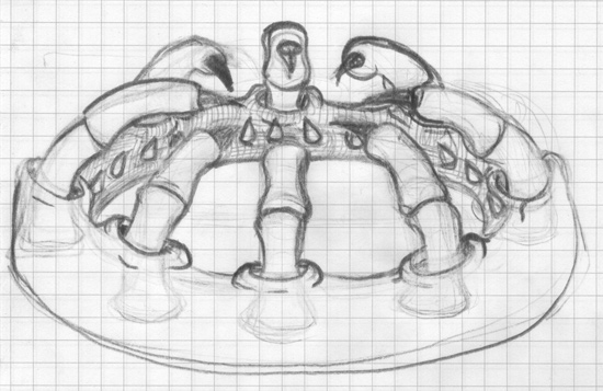 The initial sketch of the grill's design