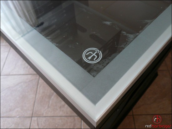 The glass table top with engravings and contour frosting