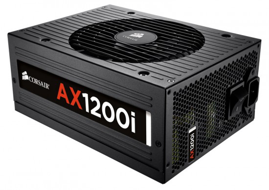 A three quarter view of the Corsair AX1200i PSU