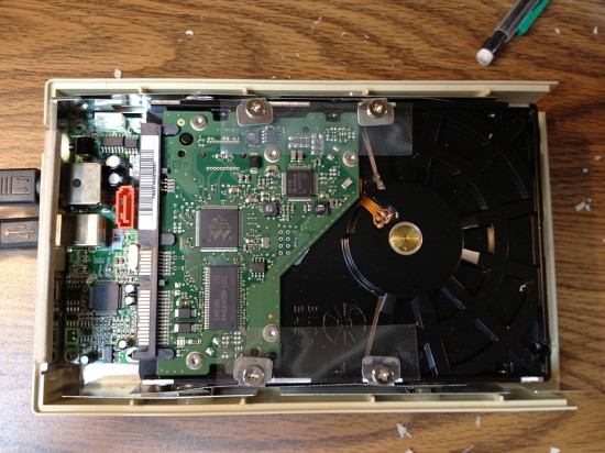 A view of inner components of the floppy drive, after its modification